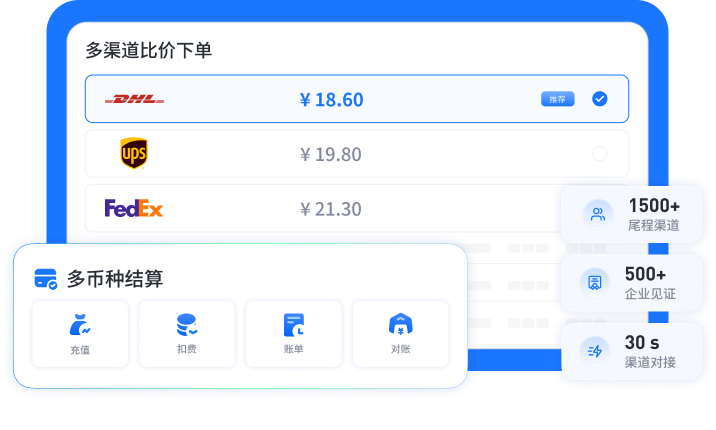 易面单多渠道比价下单与多币种结算界面